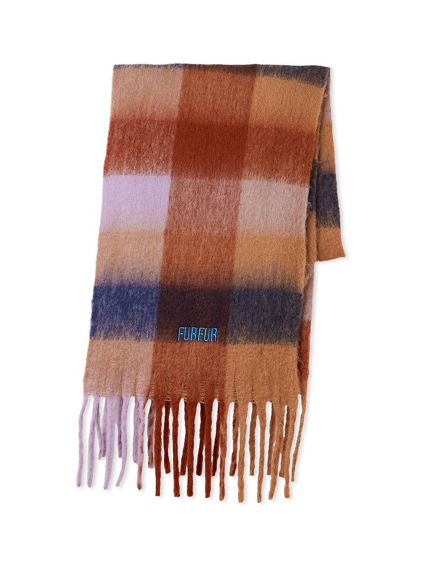 FURFUR「ロゴ刺繍ブロックチェックフリンジストール」|マフラー|ORG