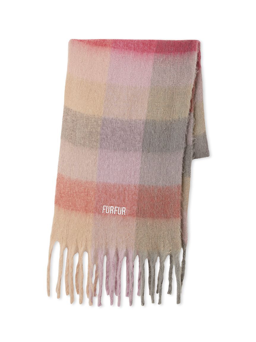 FURFUR「ロゴ刺繍ブロックチェックフリンジストール」|マフラー|PNK