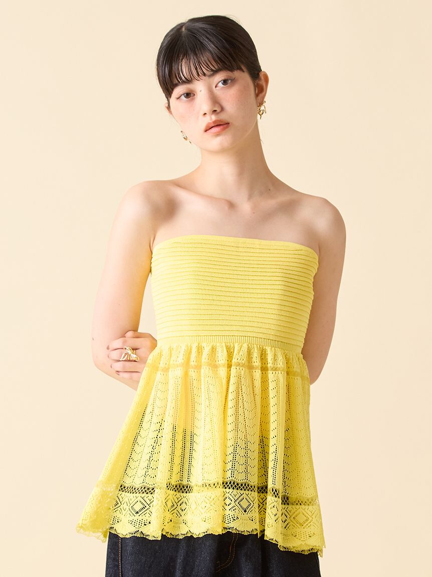 LILY BROWN「レーシーベアニットペプラムビスチェ」|ベスト・ジレ|YEL
