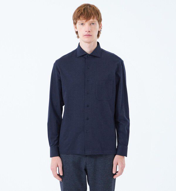 MACKINTOSH PHILOSOPHY「ホリゾンタルカラー ジャージーシャツ ギンガム/無地」|シャツ・ブラウス|