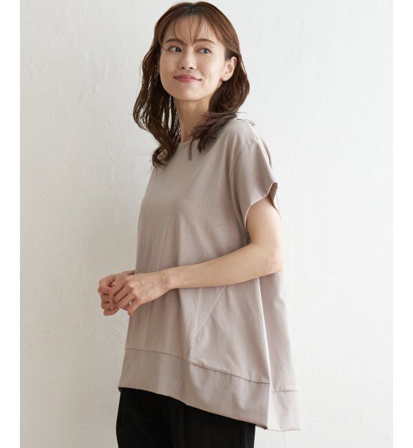 ikka「Aライン裾切り替えカットソー」|その他|ベージュ