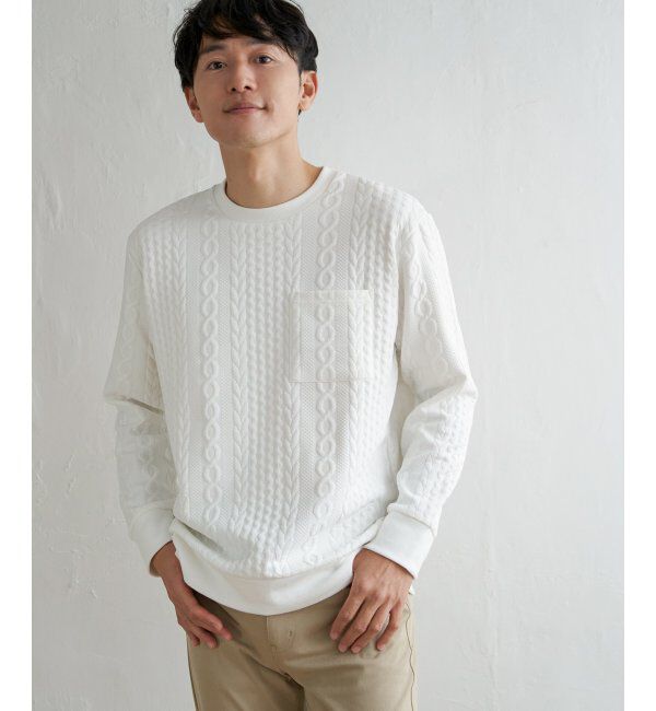 ikka「ふくれジャカードクルーネックプルオーバー」|パーカー|ホワイト