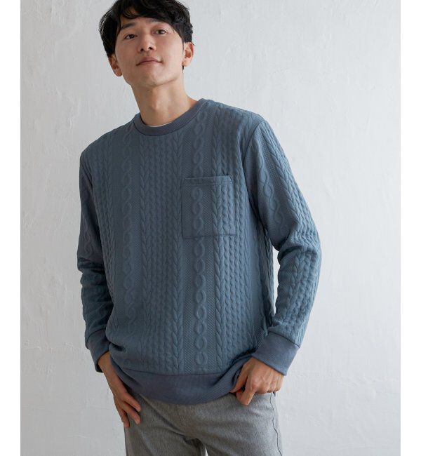 ikka「ふくれジャカードクルーネックプルオーバー」|パーカー|ブルー