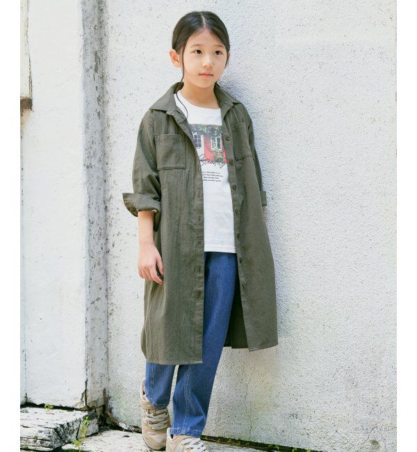 ikka kids「【親子おそろい】8分袖スキッパーシャツワンピース（120~160cm）」|スカート|