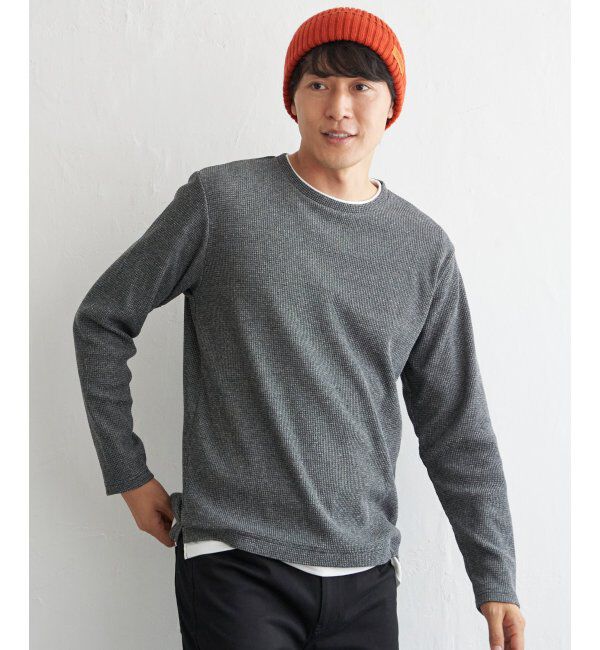 ikka「メランジワッフルフェイクロンTシャツ」|Tシャツ・カットソー|ブラック