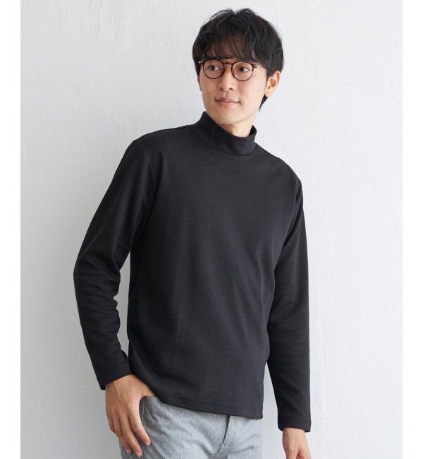 IKKA LOUNGE「ポンチモックネックロンTシャツ」|Tシャツ・カットソー|ブラック