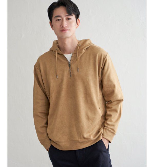 ikka「GOKU楽スエードハーフジップパーカ」|パーカー|