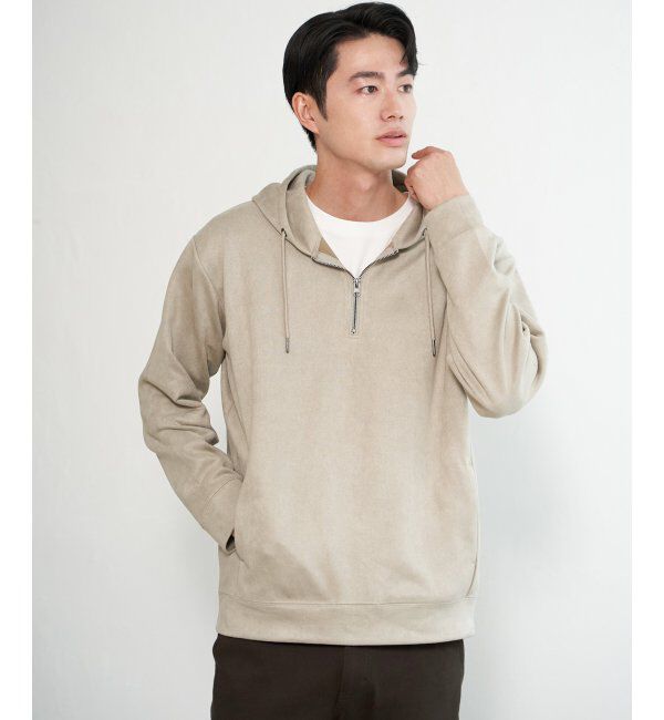ikka「GOKU楽スエードハーフジップパーカ」|パーカー|