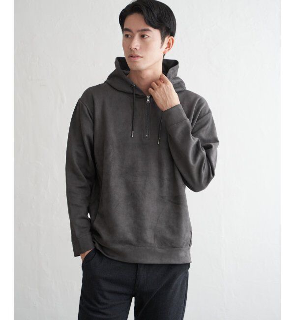 ikka「GOKU楽スエードハーフジップパーカ」|パーカー|