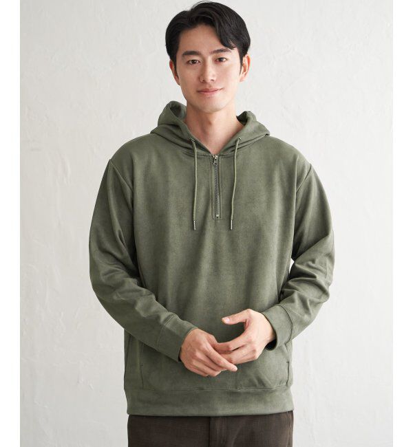 ikka「GOKU楽スエードハーフジップパーカ」|パーカー|