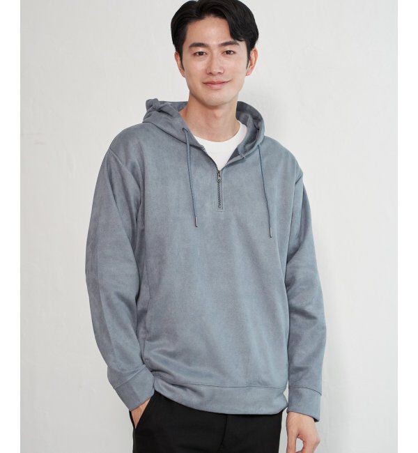 ikka「GOKU楽スエードハーフジップパーカ」|パーカー|ブルー