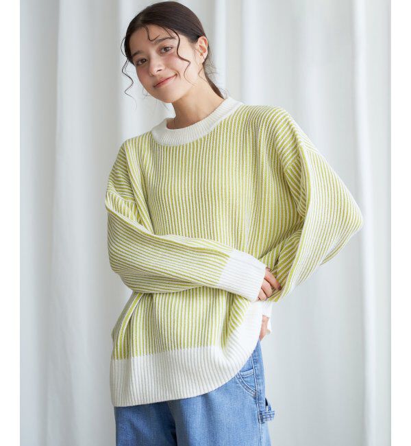 Lbc with Life「ストライプ柄アソートニットプルオーバー」|カーディガン|ライムグリーン