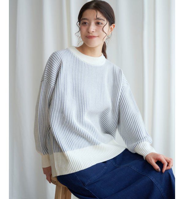 Lbc with Life「ストライプ柄アソートニットプルオーバー」|カーディガン|スカイブルー