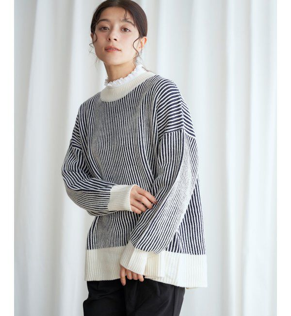 Lbc with Life「ストライプ柄アソートニットプルオーバー」|カーディガン|ネイビー