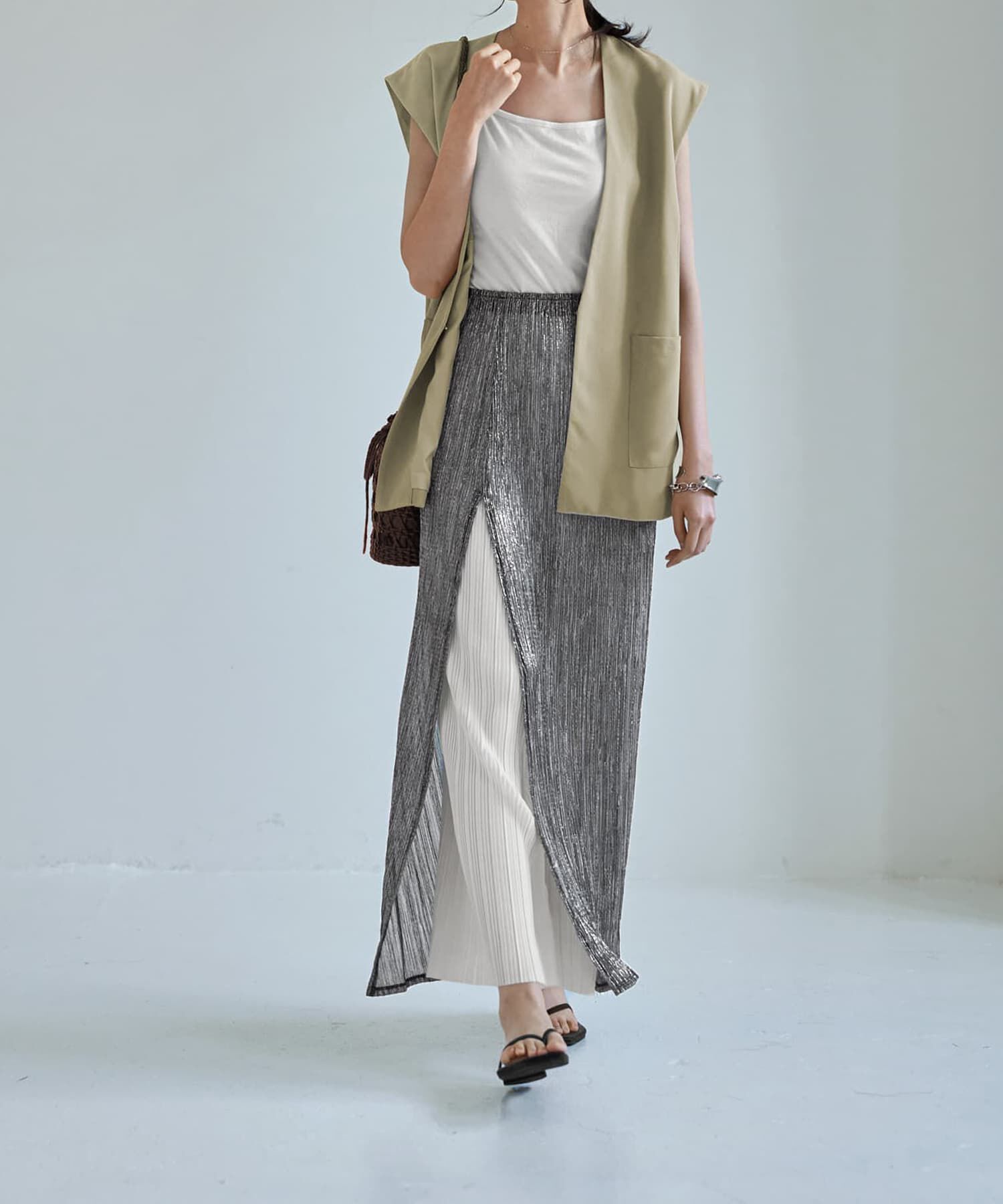 STYLE DELI「【LUXE】キラキラシアーとリブ生地のスカートセット」|スカート|