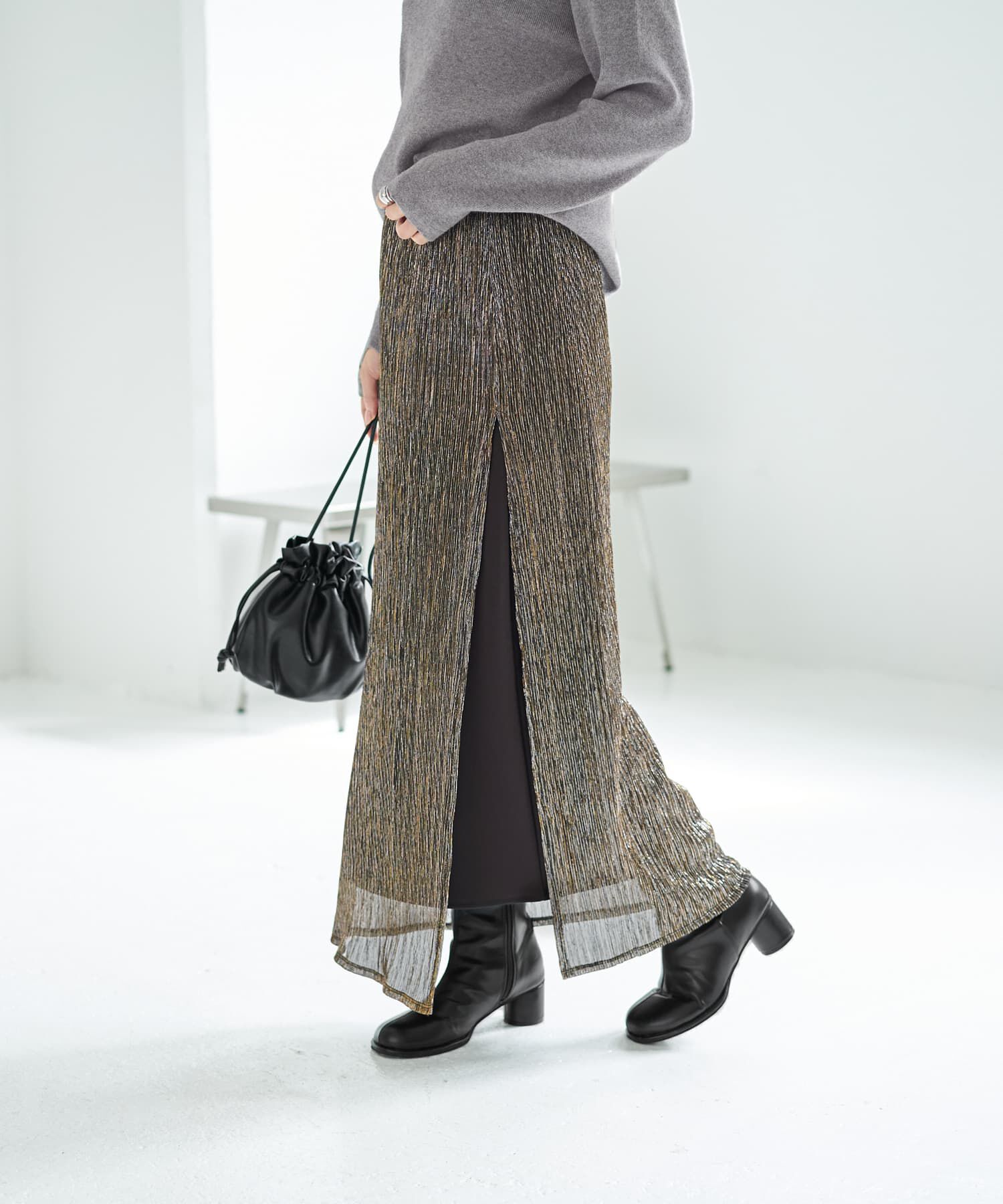 STYLE DELI「【LUXE】キラキラシアーとリブ生地のスカートセット」|スカート|