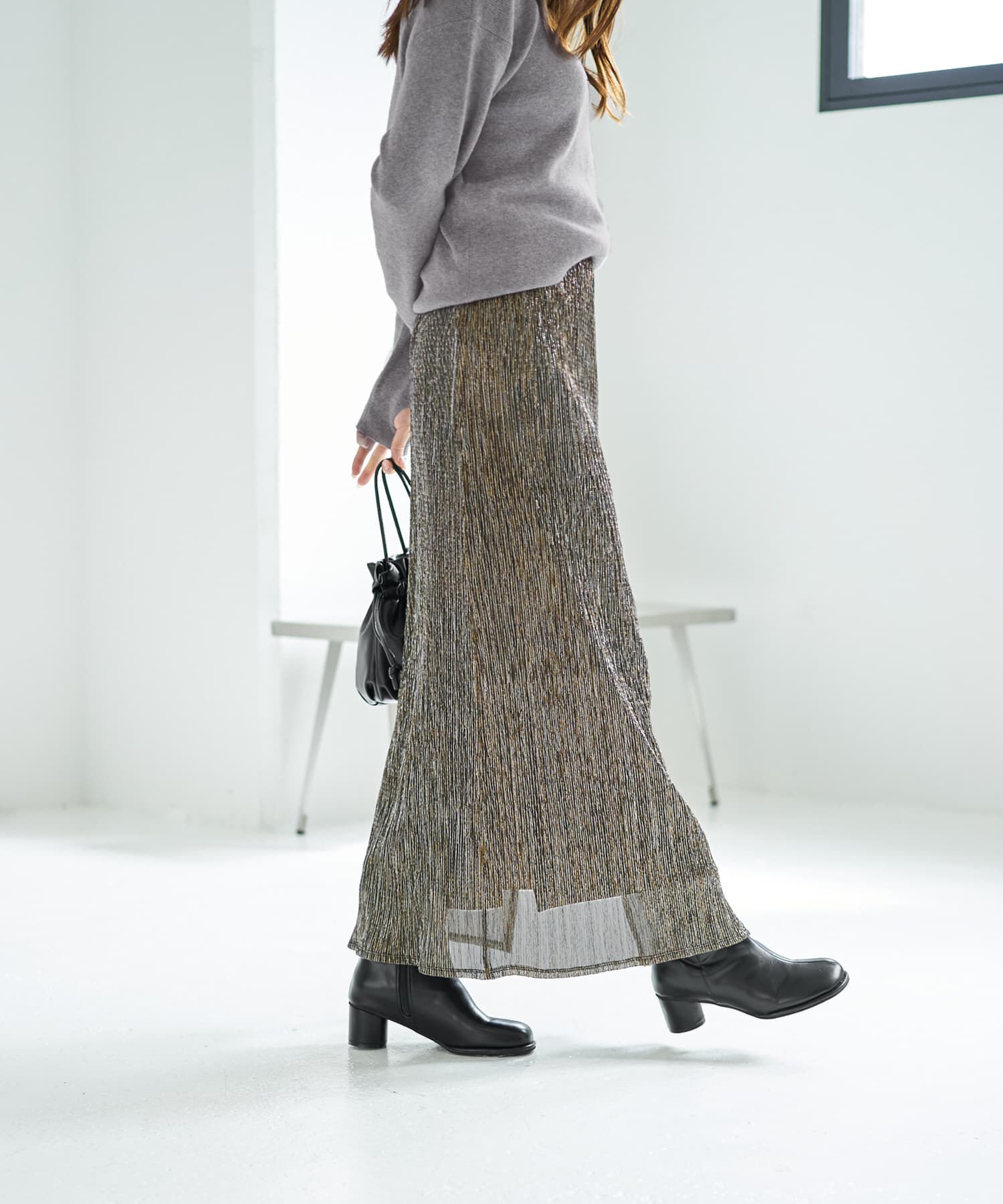 STYLE DELI「【LUXE】キラキラシアーとリブ生地のスカートセット」|スカート|