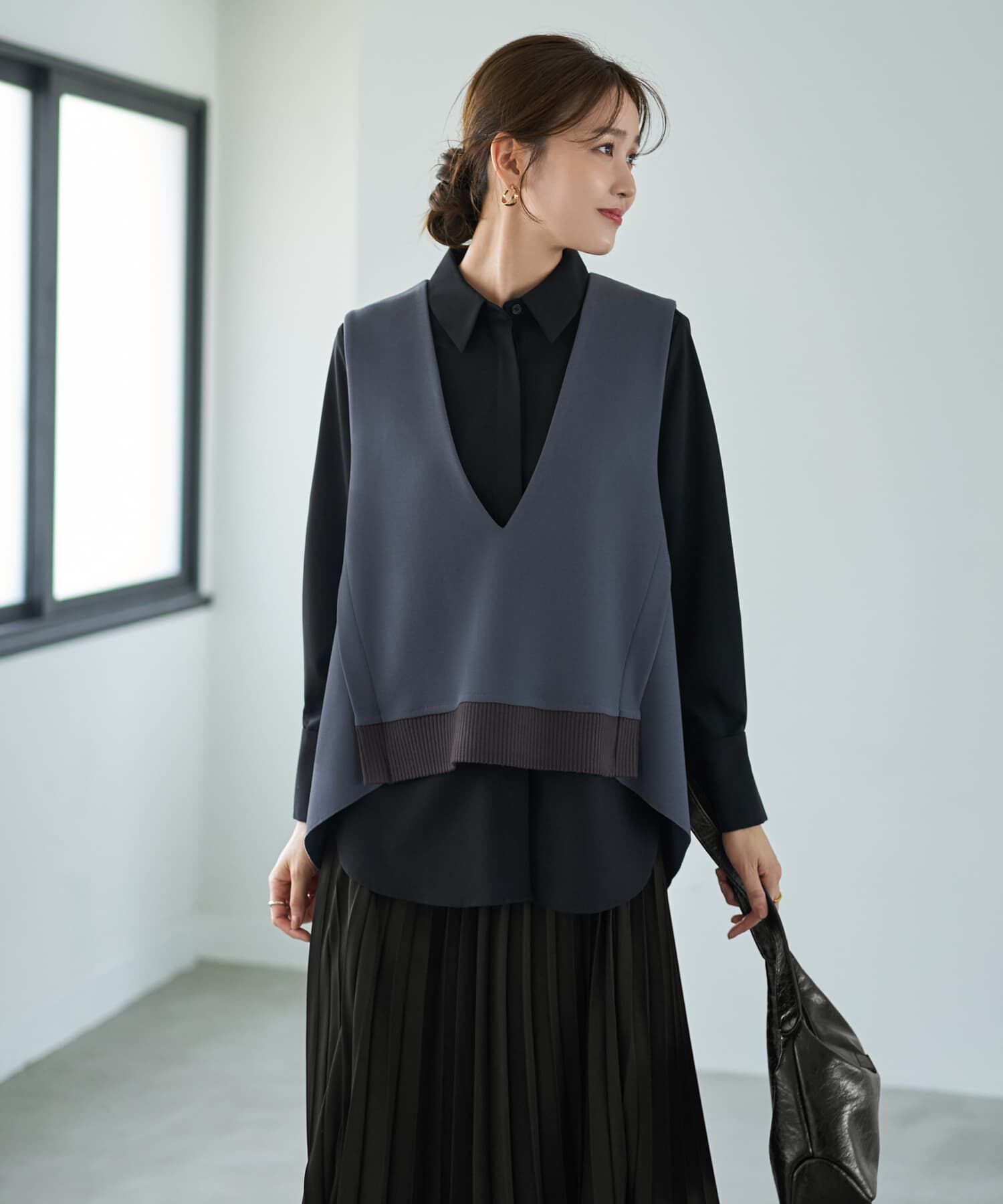 STYLE DELI「【LUXE】前後差テールVネックベスト」|ベスト・ジレ|