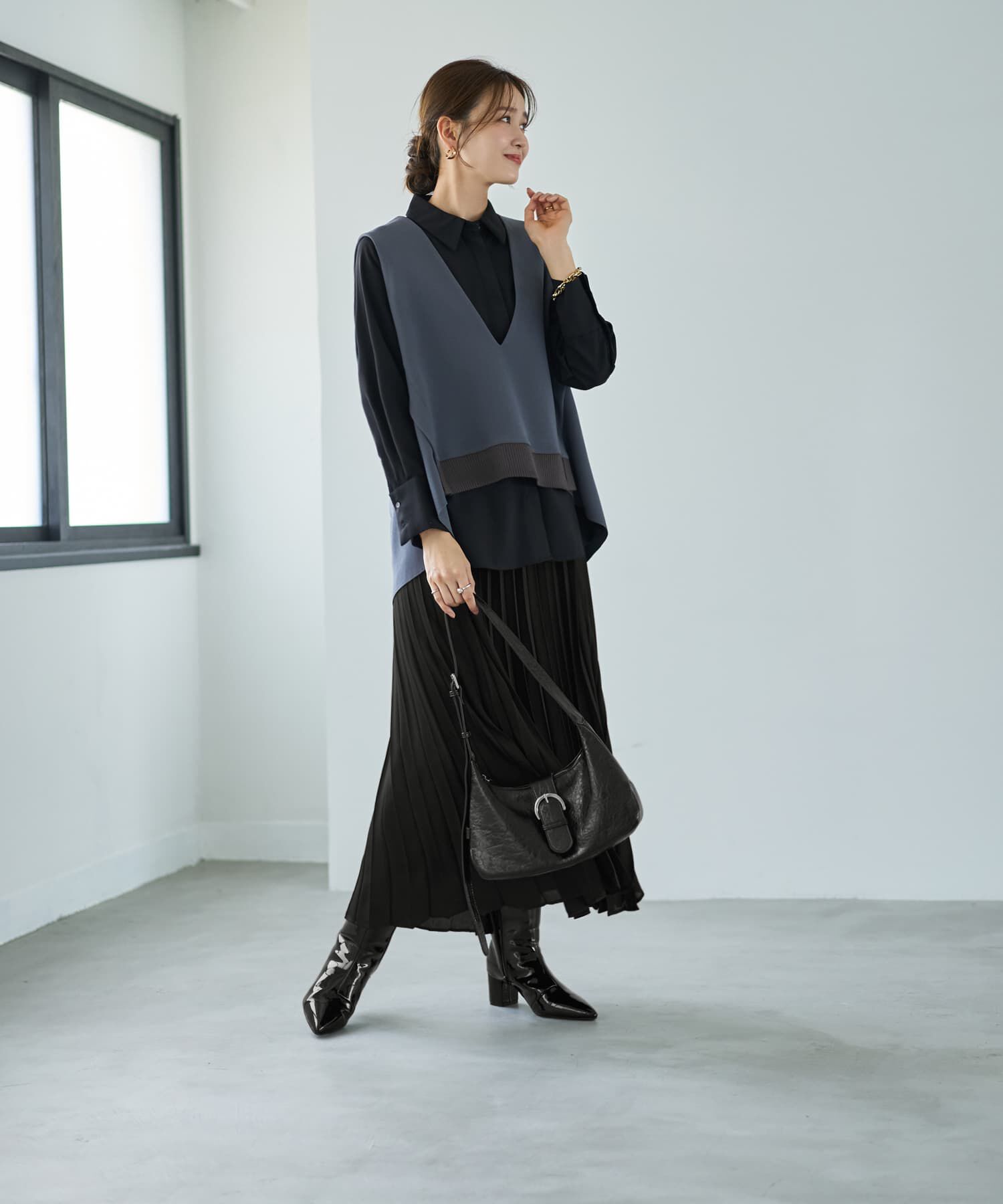 STYLE DELI「【LUXE】前後差テールVネックベスト」|ベスト・ジレ|