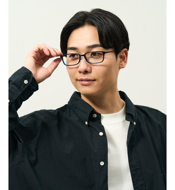  「スクエア型 メガネ | チタン 軽量 メタルフレーム 伊達メガネ ユニセックス ビジネス レンズ交換券付」|メガネ|濃ブルー