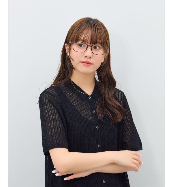  「ウェリントン型 メガネ | チタン 軽量 メタルフレーム 伊達メガネ ユニセックス ビジネス レンズ交換券付」|メガネ|薄ブラウン1