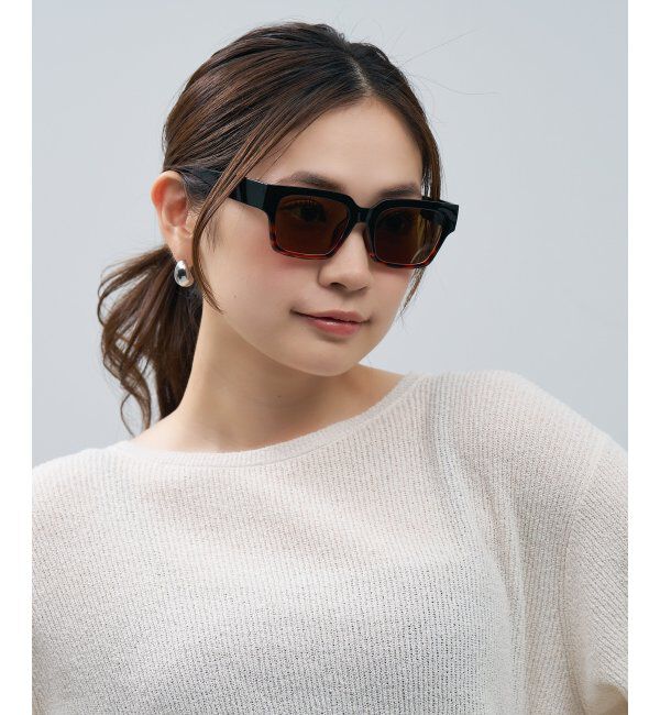  「SUNCUTGlasses/UV100%CUT ウェリントン型 サングラス [度無し専用] 四角 太縁 紫外線対策 UVカット」|サングラス|濃ブラウン