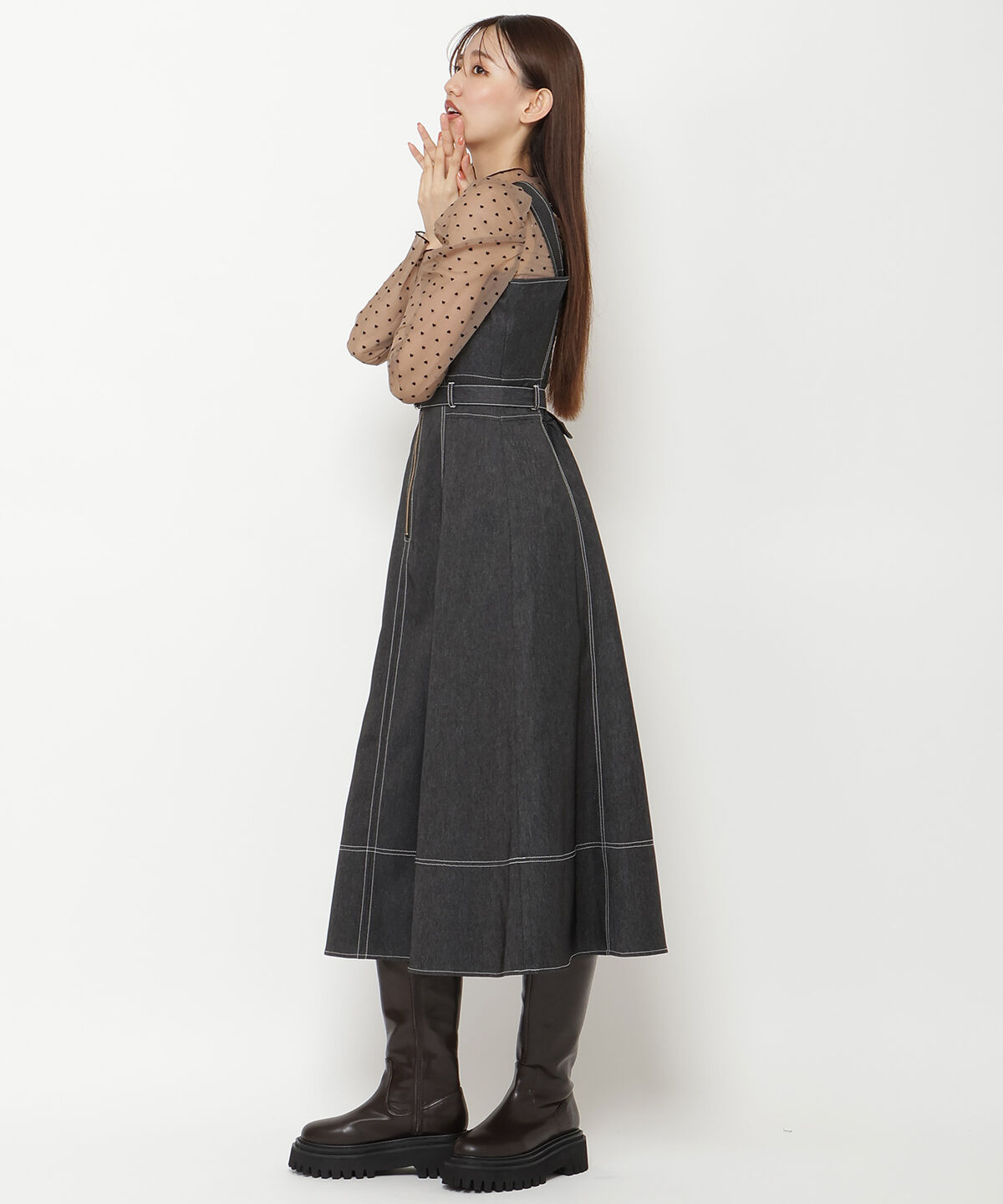 REDYAZEL「デニムライクフロントジップワンピース」|ワンピース|