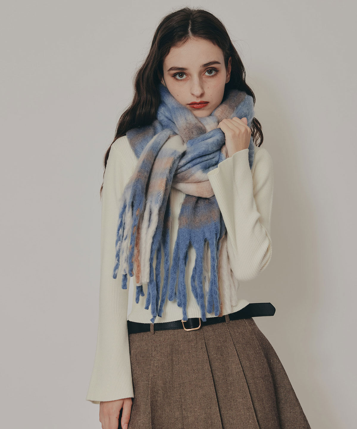 REDYAZEL「ワイドチェックマフラー」|マフラー|紺系チェック