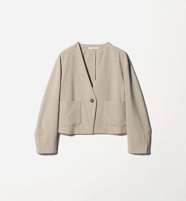 BEAUTY&YOUTH UNITED ARROWS「ポリエステルブレンド カラーレス ショートジャケット」|ノーカラージャケット|BEIGE