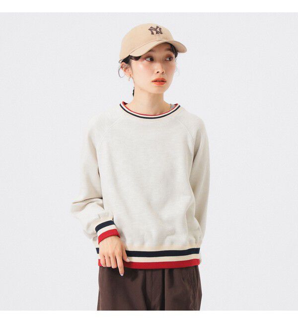 BEAMSBOY「【別注】Healthknit / ライン リブ クルーネック スウェット」|スウェット・ジャージ|RED