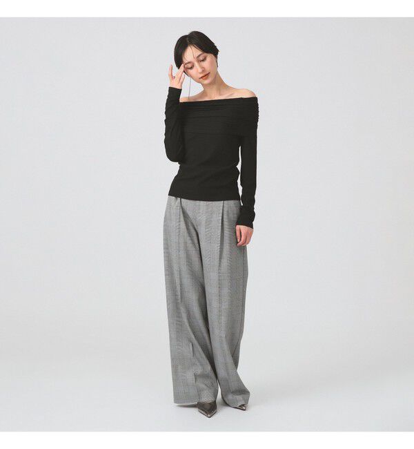 Ray BEAMS 「リブ ギャザー オフショルダー Tシャツ」|Tシャツ・カットソー|