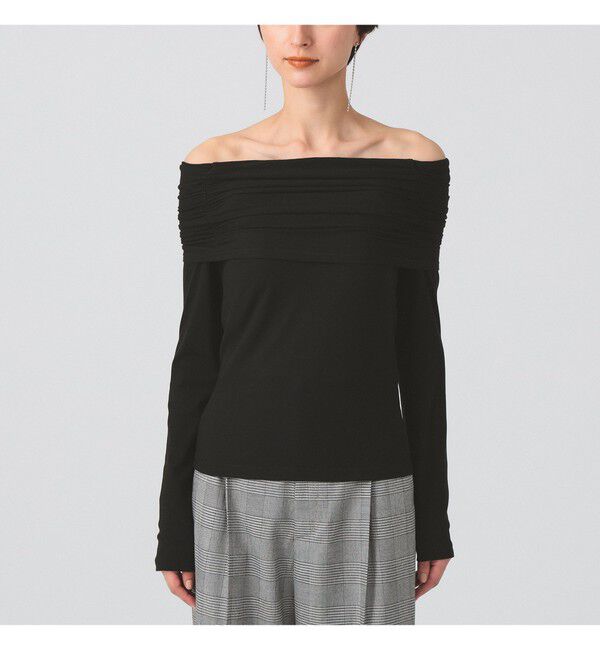 Ray BEAMS 「リブ ギャザー オフショルダー Tシャツ」|Tシャツ・カットソー|