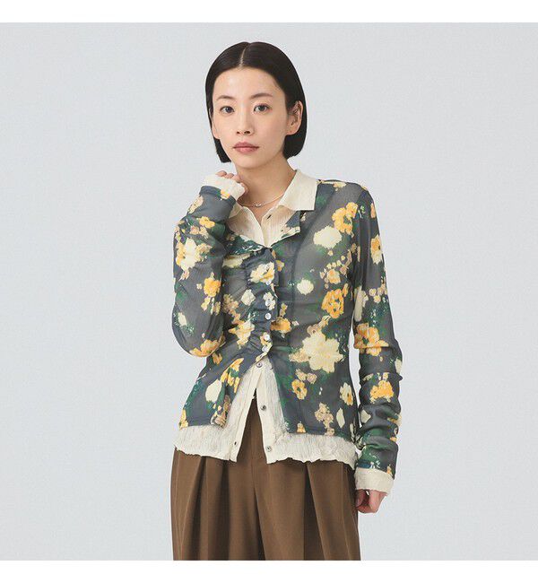 Ray BEAMS 「シアー フラワープリント カーディガン」|カーディガン|BLACK