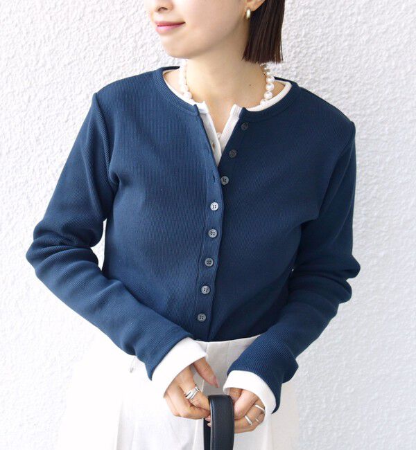 SHIPS for women「〈洗濯機可能〉ポッシュ テレコ リブ ボタン カーディガン」|カーディガン|