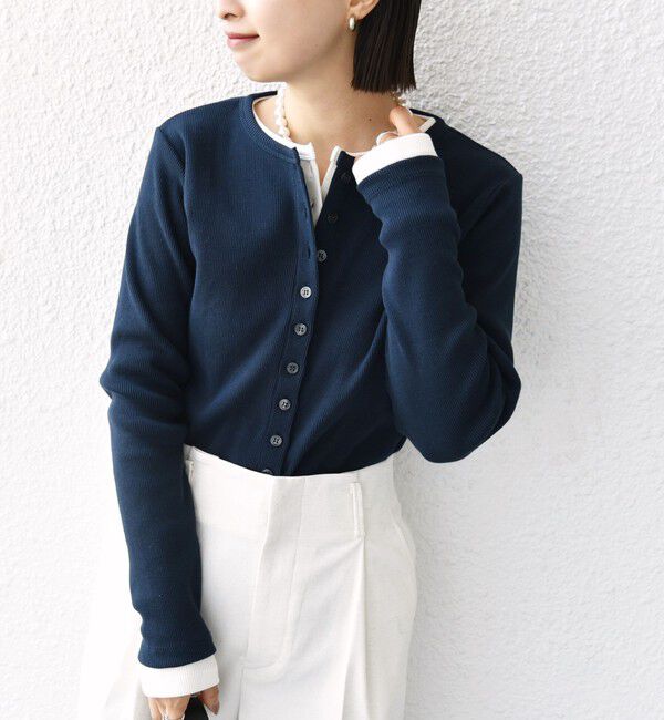 SHIPS for women「〈洗濯機可能〉ポッシュ テレコ リブ ボタン カーディガン」|カーディガン|