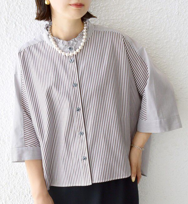 SHIPS for women「【WEB限定】〈手洗い可能〉ブロード ストライプ / 無地 切替 パッチワーク シャツ」|シャツ・ブラウス|