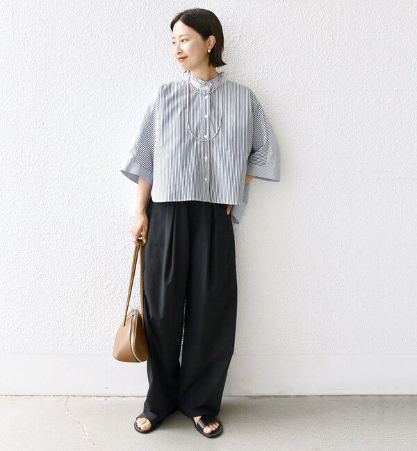 SHIPS for women「【WEB限定】〈手洗い可能〉ブロード ストライプ / 無地 切替 パッチワーク シャツ」|シャツ・ブラウス|