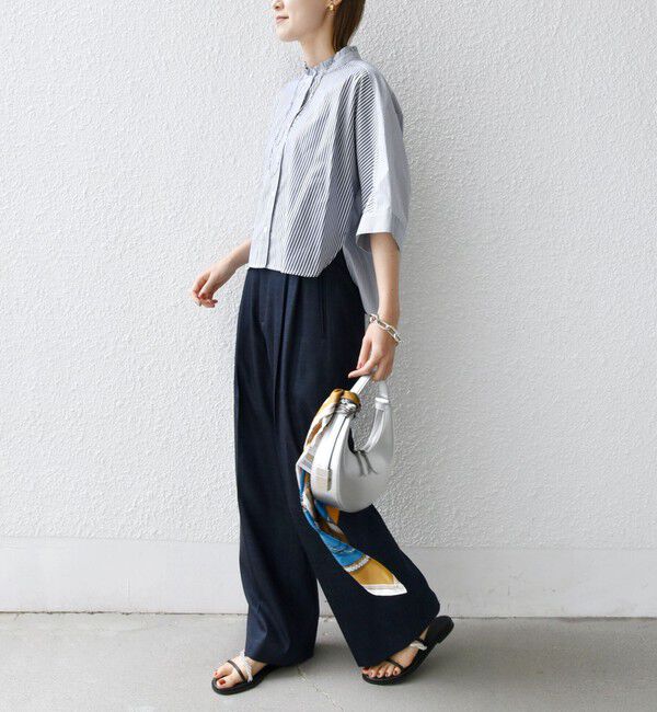 SHIPS for women「【WEB限定】〈手洗い可能〉ブロード ストライプ / 無地 切替 パッチワーク シャツ」|シャツ・ブラウス|