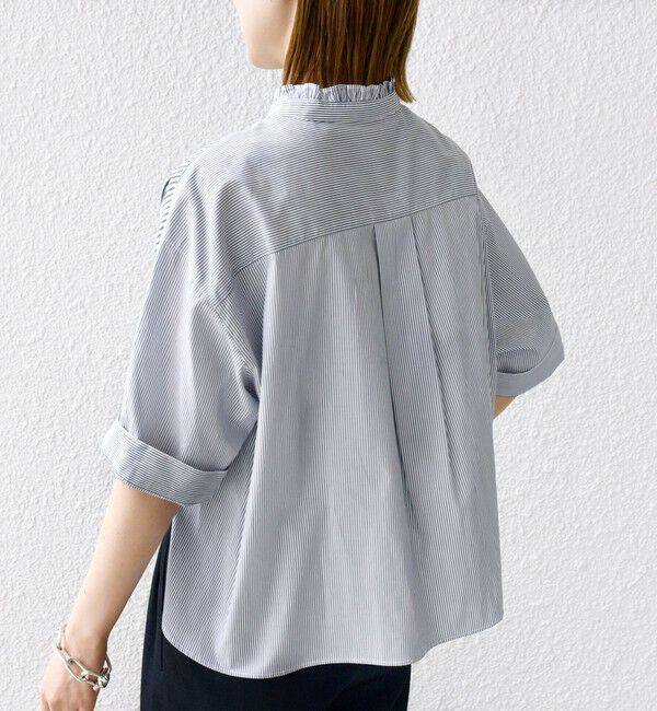 SHIPS for women「【WEB限定】〈手洗い可能〉ブロード ストライプ / 無地 切替 パッチワーク シャツ」|シャツ・ブラウス|