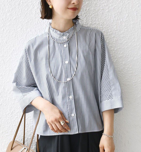 SHIPS for women「【WEB限定】〈手洗い可能〉ブロード ストライプ / 無地 切替 パッチワーク シャツ」|シャツ・ブラウス|