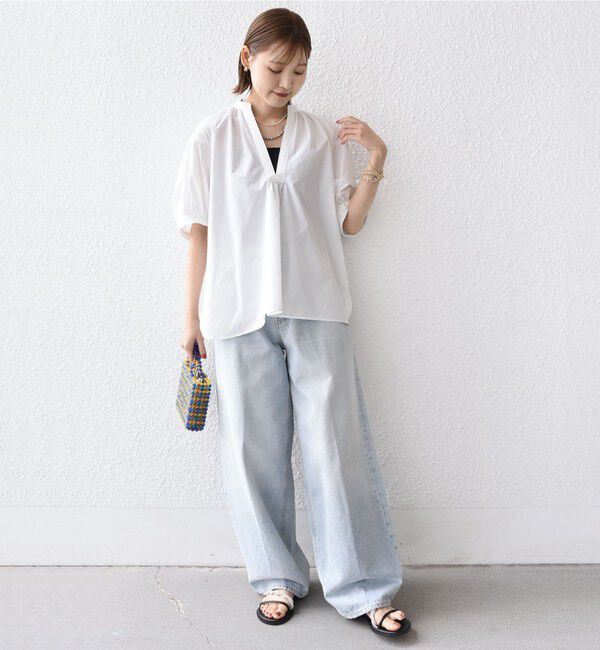 SHIPS for women「〈接触冷感 / 撥水加工〉TEX BRID(R)タフタ スキッパー 5分袖 ブラウス」|シャツ・ブラウス|