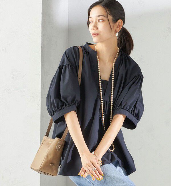 SHIPS for women「〈接触冷感 / 撥水加工〉TEX BRID(R)タフタ スキッパー 5分袖 ブラウス」|シャツ・ブラウス|