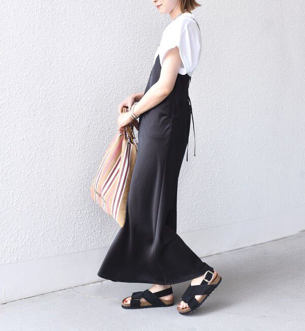 SHIPS for women「〈手洗い可能〉バック デザイン サテン キャミ ワンピース」|ワンピース|