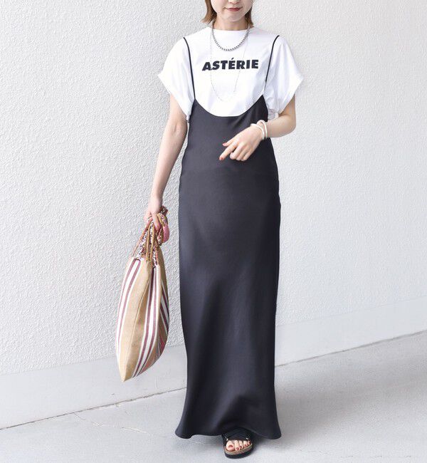 SHIPS for women「〈手洗い可能〉バック デザイン サテン キャミ ワンピース」|ワンピース|