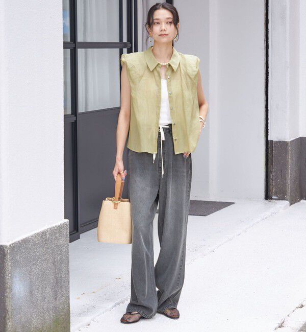 SHIPS for women「〈洗濯機可能〉ドロスト イージー デニム パンツ(ダークグレー)」|デニム|