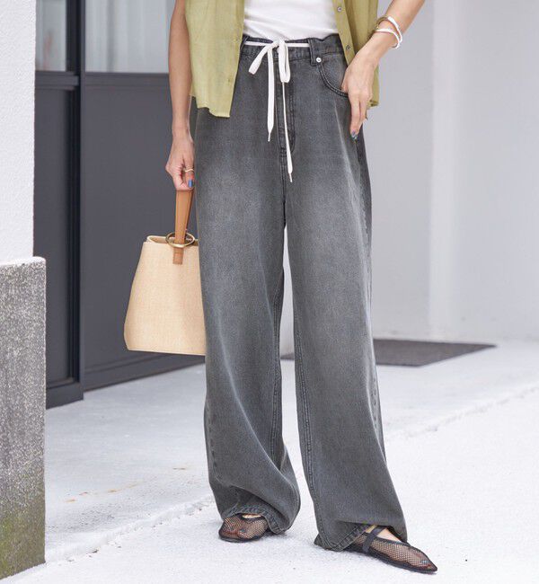 SHIPS for women「〈洗濯機可能〉ドロスト イージー デニム パンツ(ダークグレー)」|デニム|