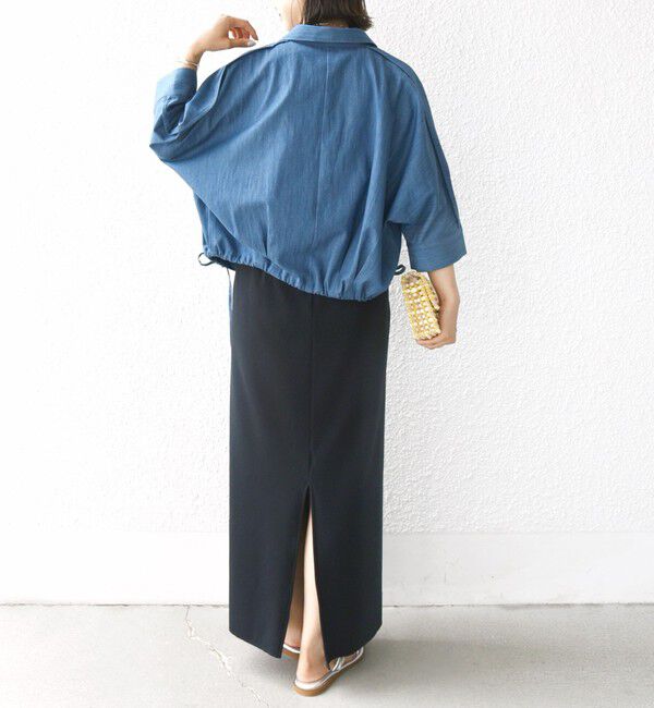 SHIPS for women「《追加予約》【WEB限定】〈手洗い可能〉デニム ライク タック 裾 ドロスト 羽織 シャツ」|シャツ・ブラウス|