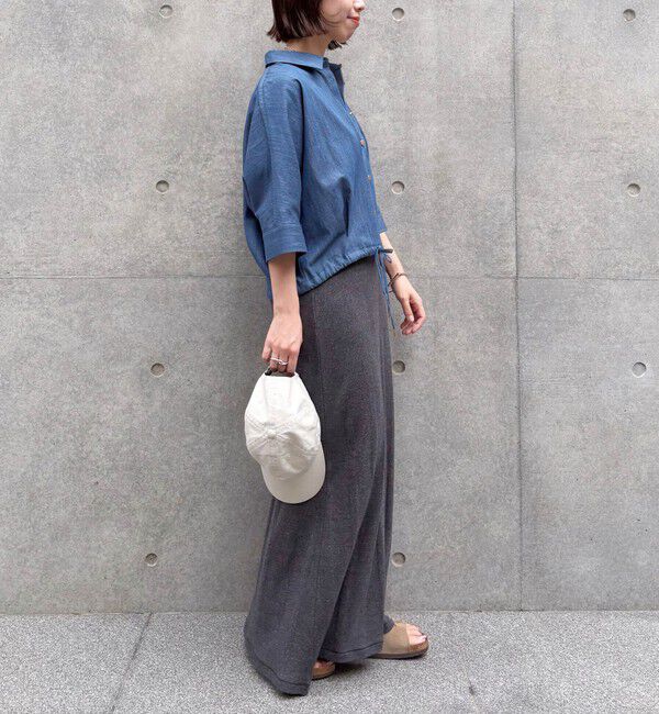 SHIPS for women「《追加予約》【WEB限定】〈手洗い可能〉デニム ライク タック 裾 ドロスト 羽織 シャツ」|シャツ・ブラウス|