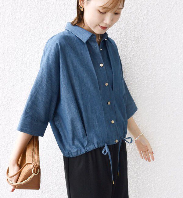 SHIPS for women「《追加予約》【WEB限定】〈手洗い可能〉デニム ライク タック 裾 ドロスト 羽織 シャツ」|シャツ・ブラウス|