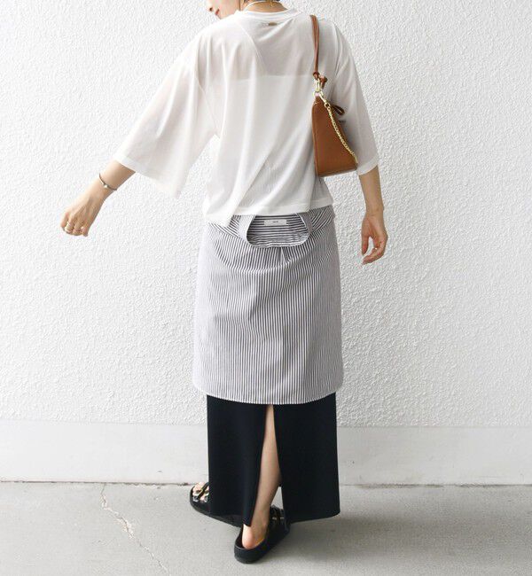 SHIPS for women「〈手洗い可能〉シアー トリコット ポリエステル ベロア 五分袖 ワイド TEE」|Tシャツ・カットソー|